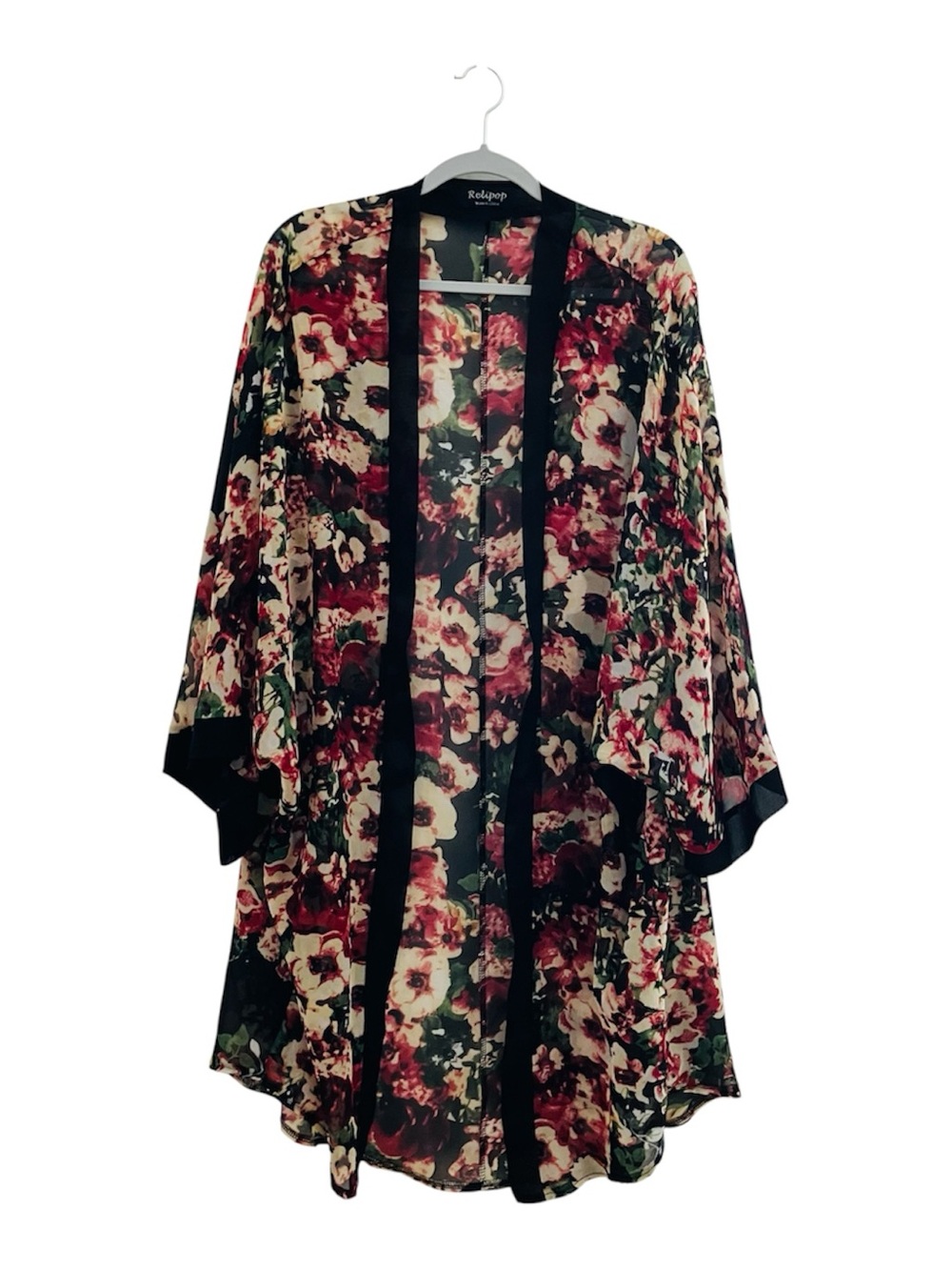 Relipop Women’s XXXL Floral Kimono Cardigan Sheer Open Front Boho Duster